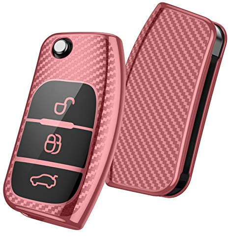 OATSBASF Autoschlüssel Hülle Geeignet für Ford Fiesta Focus Galaxy Fusion Mondeo C-Max S-Max Bantam,Seat 3-Tasten Schlüsselhülle Cover TPU Schlüsselbox (Rosa-Streifen)