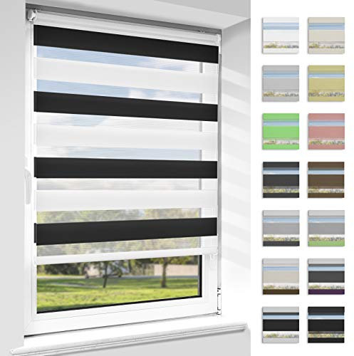 OUBO Doppelrollo Klemmfix ohne Bohren Schwarz-weiß B45 x H120cm (Stoffbreite: 41cm), Duo Rollo für Fenster und Tür, Fensterrollo Sonnenschutz & Sichtschutz