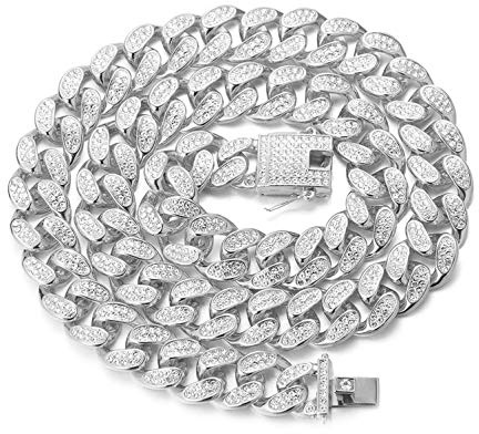 Halukakah Goldkette für Männer Iced Out,14/20MM Herren 18 Karat Echt Vergoldet/Platin Weißgold Diamant Kubanische Kette Miami Halskette Armband mit Geschenkbox