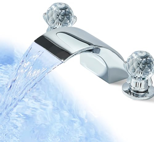 NeierThodore 8-16 Inch Led Waterfall Widespread Bathroom Sink Faucet 2 Handles 3 Holes Lavatory Faucets Basin Mixer Tap Chrome Finish