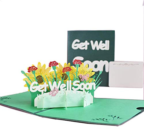 Dearjana Sympathy & Condolence Pop Up Card, Get Well Soon Card, 3D Flowers Healing Floral Greeting Card for Loss, Funeral, Bereavement, Memorial, Thinking Of You, Sympathy Gift