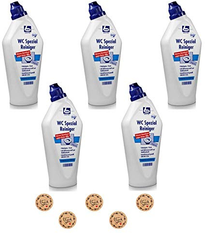5 x DR. BECHER WC Spezial Reiniger | in 750ml Schräghals Flasche | Gel für Kraftvolle Reinigung | plus Gratis Thank You Aufkleber