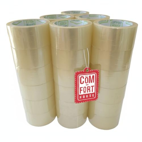 COM-FORT HOUSE | Cinta Adhesiva Transparente | Cinta para Embalar | Perfecta para Envíos y Mudanzas | Cinta Adhesiva para paquetes | 48mm x66m | Pack de 36 unidades |