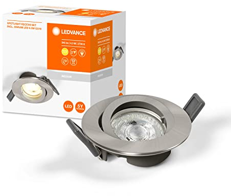 LEDVANCE LED SPOT INTEGRATED SLIM Ø8,5cm, foco empotrado para todos los espacios interiores, 4,5W, temperatura de color 3000K, 240 lúmenes, 240V, diseño plano, incl. pinzas, blanco