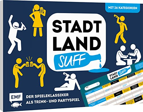 Stadt, Land, Suff – Der Spieleklassiker als Trink- und Partyspiel: Der ultimative Stadt, Land, Fluss-Spieleblock mit 26 feuchtfröhlichen Kategorien – von 16-99 Jahren