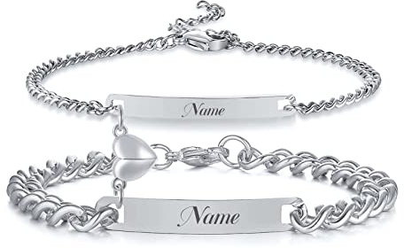 XUANPAI Personalised Engraved Cuban Couple Bracelets, Customizable Bracelets Couple Bracelets BFF Brother Sisters Bracelets Family Bracelets