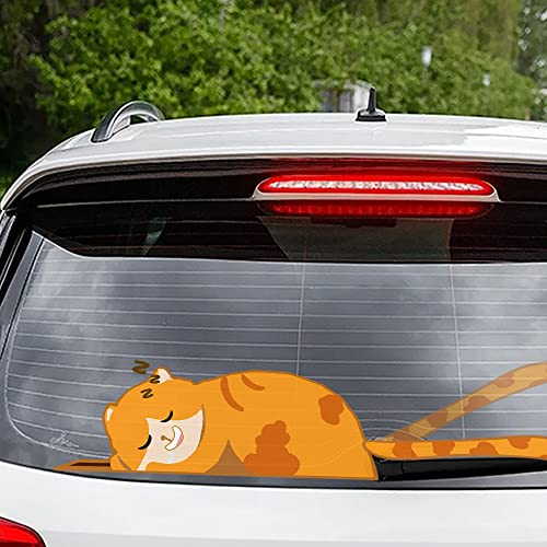 Dreothy Funny Cat Wiper Decal, Cartoon Double Sided Cat Moving Tail Wiper Decals Waterproof Self-Adhesive Animal Stickers Rear Windshield Wiper Decal Car Styling Window Wiper Stickers (Sleeping Cat)