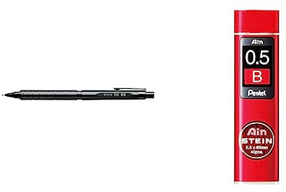 Pentel PP3005-A ORENZNERO Druckbleistift mit automatischem Minenvorschub, bruchsichere Mine, schwarzes Metallgehäuse, 0,5mm & C275-BO AIN STEIN Feinmine, 0.5 mm, Härtegrad B, 40 Minen