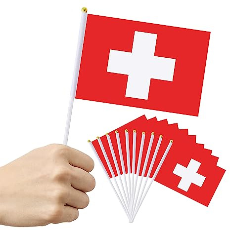 Kleine Schweizer Flagge, 20 Stück, Mini-Flaggen Schweiz mit Pfosten, robust, hochwertig, strapazierfähig, für Dekoration, Feiern, Nationalfeiern, 14 x 21 cm