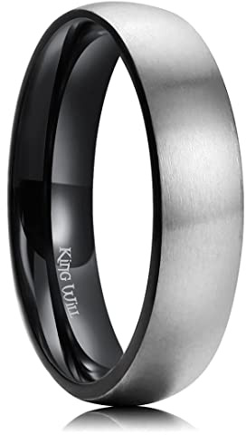 King Will BASIC - Anello in titanio argento da 5 mm/6 mm/7 mm, anello nuziale per uomo e donna, coppia, finitura spazzolata/opaca, bordo bombato/a gradino, vestibilità comoda, R 1/2(59.53mm), Metallo
