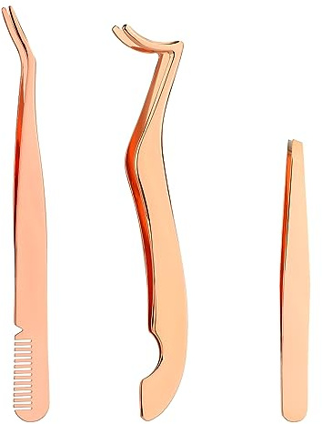 3 st ögonfranspincettset, 3 stilar ögonfransförlängning pincett rostfritt stål ögonbryn pincett lash applikator pincett ögonfranspincett för lösögonfransar smink (roséguld)