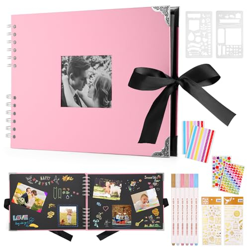 Album Fotografico Personalizzabile 29,5 X 21Cm Album Foto 80 Pagine Nero Album Fotografico Fai Da Te Con 6 Penne Metalliche,Per 160 Immagini,Libro Degli Ospiti Per Compleanni e Matrimoni (Rosa)