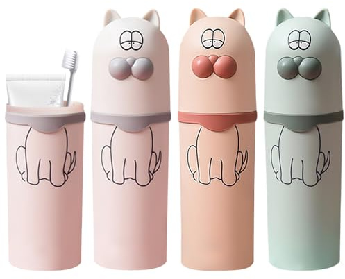 Nizirioo 4 Stück Zahnputzbecher Zahnbürsten Etui, Tragbare Zahnputzbecher, Zahnbürsten Etui Reise Set, für Camping Reisen, Zuhause, Geschäftsreisen(Weiß, Grün, Rosa)
