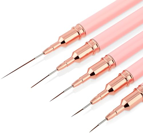 Lusofie 5Pcs Thin Nail Liner Brushes Details Nail Art Brush Fine Thin Nail Brush Set For Striping Long Lines Gel Polish Painting(7/9/11/15/25mm)