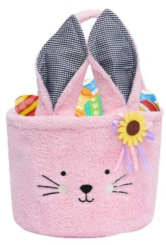 FZQBEY Osterkörbchen Osterhasen Korb, Osterkorb Kinder mit Henkel, Osterhasen Taschen, Osternester zum Befüllen, Körbchen Ostern, Oster Geschenktüten, Osterkörbe für Osterdeko Ostergeschenke (Rosa)