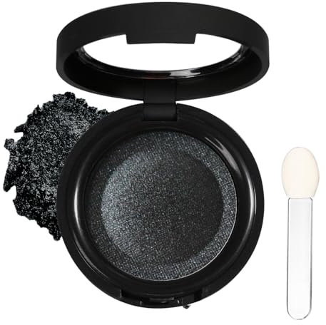 Single Black Eyeshadow, Smoky Eye Pressed Powder Eyeshadow, Highly Pigmented Long-lasting Sweat-proof Eye Shadow With Mirror And Brush, Shimmering Black Eye Make up for Party