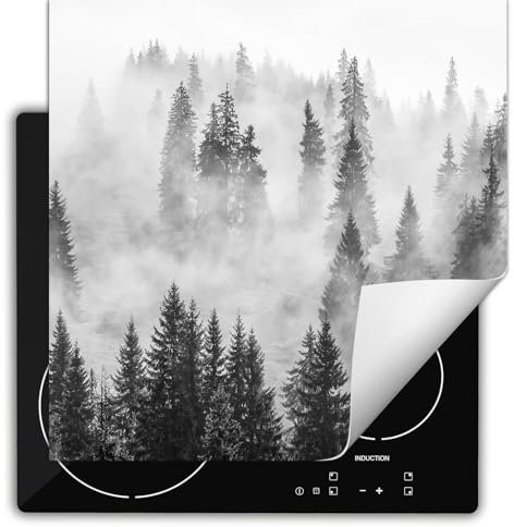SMTDeco herdabdeckplatte Induktionsmatte herdabdeckung ceranfeld abdeckplatten für ceranfelder induktionskochfeld schutzmatte 60x52 cm Nebel Wald Grau