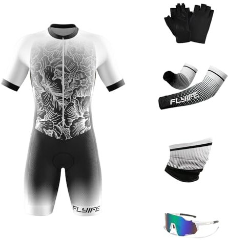 FLYIFE Herren Pro Fahrrad Skinsuit Kurzarm,Trisuit Einteiler – Triathlonanzug - Triathlon Einteiler Kurz - 3Taschen für Wettkampf Run, Cycle, Swim,Strumpfhosen (TYP-1,L)