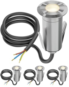 ledscom.de 4 pièces LED encastrés de sol GLOX pour l'extérieur, IP67, aluminium, rond, 35mm Ø, blanc chaud, mat