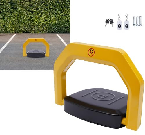 Barrera de aparcamiento con mando a distancia, 1 unidad, plegable a 180°, con 2 llaves, cerradura universal de aparcamiento del mando a distancia, 29 m, con mando a distancia para garaje, entrada
