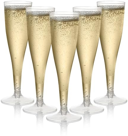 Matana - 48 Flute da Champagne Eleganti in Plastica, 133ml - Calici Plastica Rigida, Bicchieri da Brindisi per Feste, Compleanni, Matrimoni - Resistenti, Lavabili e Riutilizzabili