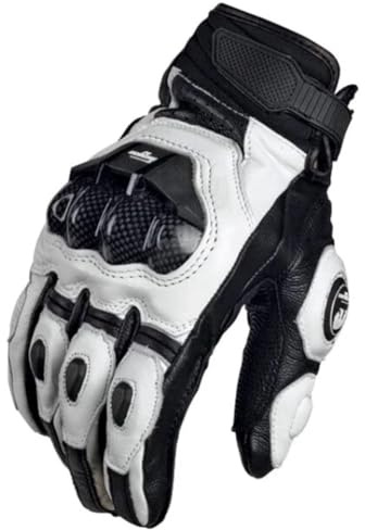 Soldenix Motorradhandschuhe für Herren, Echtleder in Schwarz und Weiß, Geeignet für Racing und Road Riding, Sommer und Winter