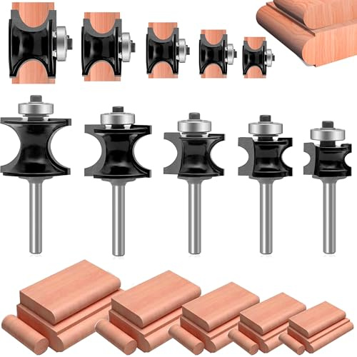 MAYLINE 1/4 Inch Shank Router Bit Set 5 PCS Wood Cabinet Carbide CNC Cutting Tool for Door&Table Tongue Groove Rail Stile Woodwork Milling Cutter Panel Router Bits Sets (DR-05)