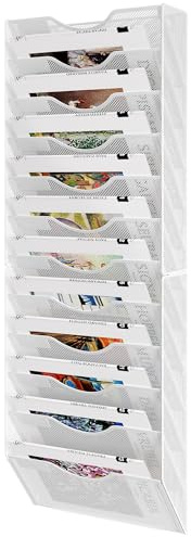 Solinxe Zeitungshalter Wand mit 12 Fächern Metall Zeitungsständer Hängeregister Wandablagefächer A4 Papier Dokumentenablage Büro Schule Ablage Organizer, Weiß