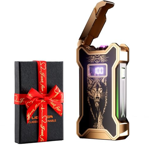 Dachance Electric Lighter for Men Dad Him Digital Counter Bettary Display Windproof Flameless Plasma USB Rechargeable Arc Birthday Gifts for Men, Boyfriend, Husband (Wolf)