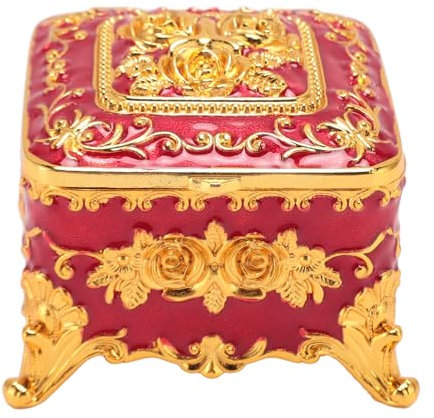 Aladeno Vintage-Schmuckkästchen aus Metall, quadratisch, Schmuckkästchen, Aufbewahrungsbox, Schatztruhe, Organizer, Andenkenbox, Ohrringe, Halskette, Aufbewahrungsbox, Schmuck, (Rot)