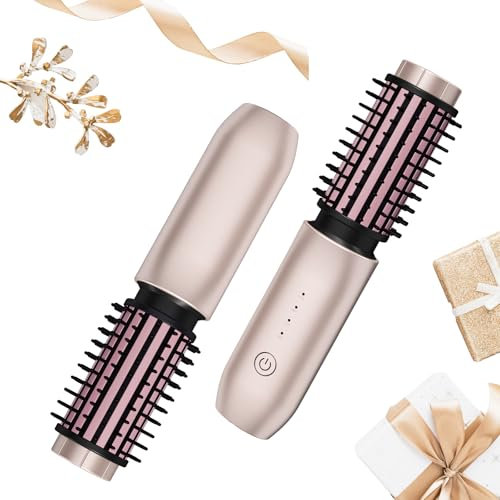 Jooayou Cordless Curling Brush, Travel Hot Brush Cordless Hair Curler Straightening Brushes, 7000mAh Portable Heated Curling Brushes USB Rechargeable Ionic Hot Air Styler for Hair Styling, Pink
