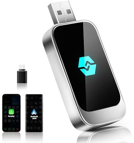 Adattatore Wireless Android Auto & CarPlay, Stick 2 IN 1 che Converte Android Auto/CarPlay Cablato in Wireless per Auto con AA & CarPlay, USB C/A, Plug and Play, Supporta iOS 10+ o Android 12+