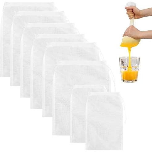 WOLMIK Nut Milk Bags - 6 PCS 12” x 8” & 2 PCS 8” x 6” Reusable Cheesecloth Bags, Nylon Mesh Cheese Cloth for Straining Almond Soy Milk, Greek Yogurt Strainer, Milk Nut Bags for Coffee Tea Beer Juice