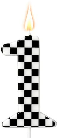 Racing Cars Themed Birthday Candle, Checkered Flag Number Candles Black and White Candles Happy Birthday Cake Topper Party Decorations for Boys Racing Cars Themed Party Supplies (Number 1)