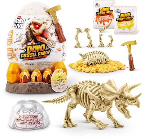 Robo Alive Fossil Find Amber Adventure de ZURU, Caja Sorpresa y Dinosaurio de Juguete para niños (Triceratops)