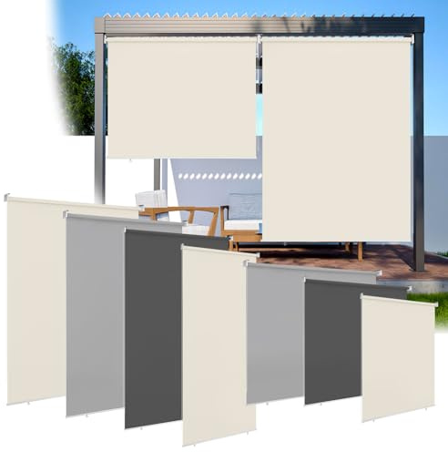 Ollewiellan Toldo Vertical para Exteriores 140 x 240 cm, Enrollable para Balcones y terrazas, protección Solar y de la intimidad, resistente a la intemperie, para jardín, Beige