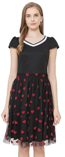 AXOE Damen Rockabilly Kleid Vintage 50er Jahre | Kurzarm, Swing Schnitt, Petticoat Stil, Cocktail, Hochzeitsgast, A-Linie, Tüll, Festlich, Knielang
