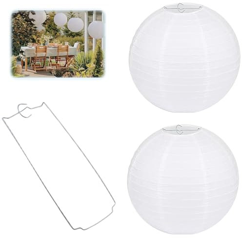 2 Farolillos de Papel, Lampara Papel Blanco, Farolillos Redonda Farolillos de Decorativas Reutilizable Decoraciones Creativas y Festivas, para Decoración Boda Fiesta Cumpleaños (20cm)