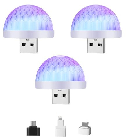 Lancoon 3er Pack USB Mini Disco Kugel Magisches LED Stroboskop mit Soundaktivierung für Partys, DJ-Bar & Karaoke (Weiß)