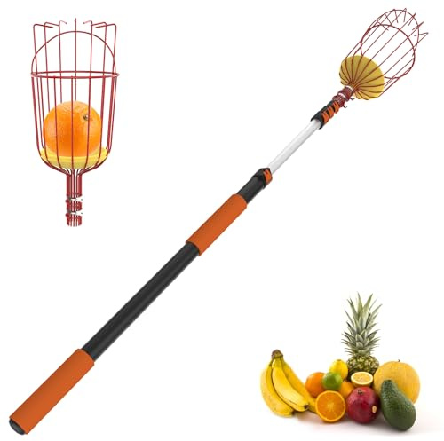 SISIUPASSIE 3,6m Obstpflücker mit Teleskopstiel – Apfelpflücker mit Großraum-Obstkorb, Pflückhilfe zum Pflücken von Äpfeln, Zitronen, Orangen, Mangos, Avocados