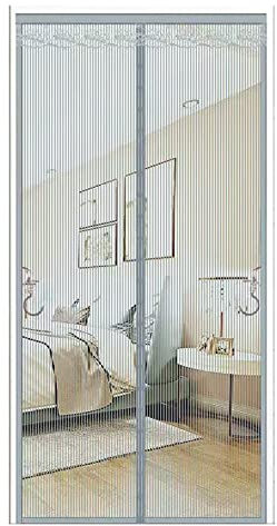 Cortina magnética de malla para puerta de balcón, sin taladrar, antiinsectos, 99 x 259 cm, con pegamento súper adhesivo, color gris