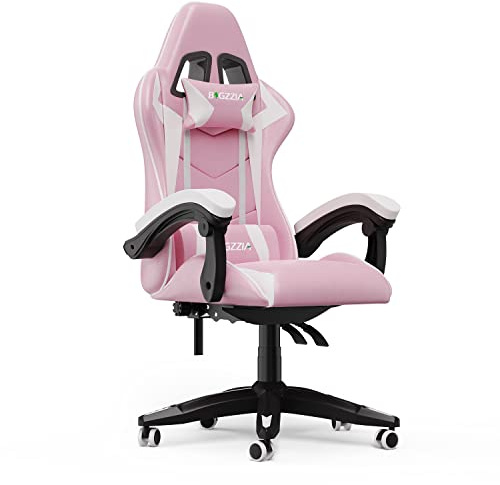 Racingreat Ergonomischer Gaming Chair Kopfstütze Lendenstütze (Rosa Weiß) | PC Stuhl, Zocker Stuhl, Höhenverstellbar, 90°–135° Neigungswinkel, Gaming, Büro, Pause, Jugendliche, Erwachsene
