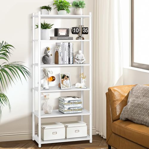 YGYQZ Regal, Weiß Bücherregal, Hohes Standregal mit 6 Ebenen, Holz offene Raumteiler Regal für Schlafzimmer Wohnzimmer, 167 x 80 x 30 cm