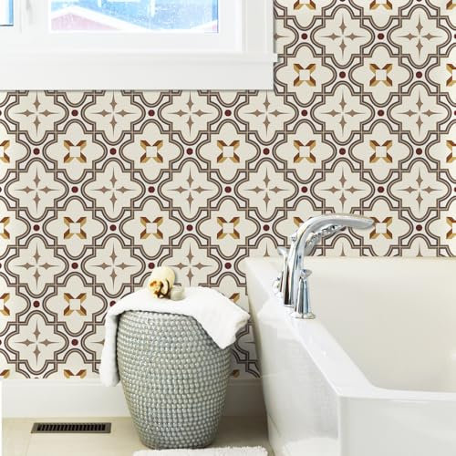 Piastrelle Adesive per Cucina e Bagno Fiore Beige PVC Impermeabili, Pannelli Decorativi per Pareti, Mattonelle Adesive Facili da Applicare, Paraschizzi Cucina 4 PC(30x30cm)