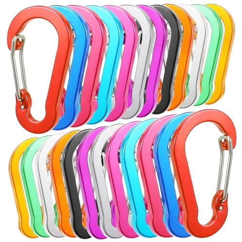 DBAILY Lot de 24 mousquetons de 50 mm - En aluminium - Anneau en D - Porte-clés pour clés, camping, sac à dos, pêche - 12 couleurs