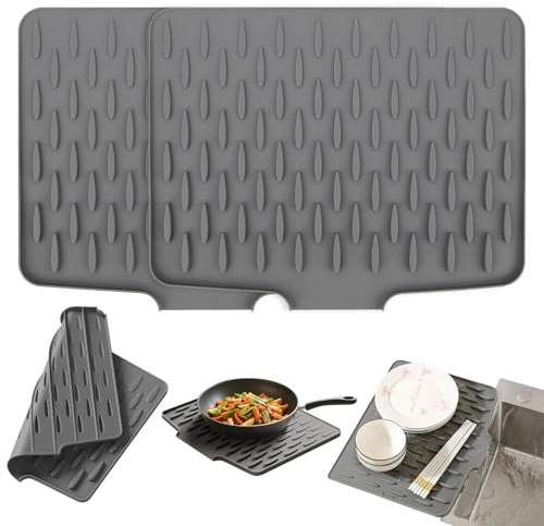 2PCS 40*32.5cm Silicone Drying Board Mat,Folding No-Spill Worktop Saver Draining Mat for Sink,Heat-Resistant & Non-Slip Mat for Kitchen Counter, Sink, Table, Refrigerator