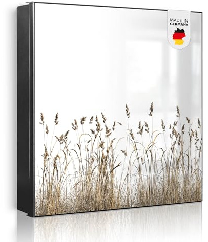banjado Großer Schlüsselkasten Metall - Schlüsselbox 30x30cm beschreibbarer mit 32 Haken - Schlüsselkasten modern für Schlüsselaufbewahrung - Korpus Schwarz Scharnier Links - Motiv Wilde Gräser