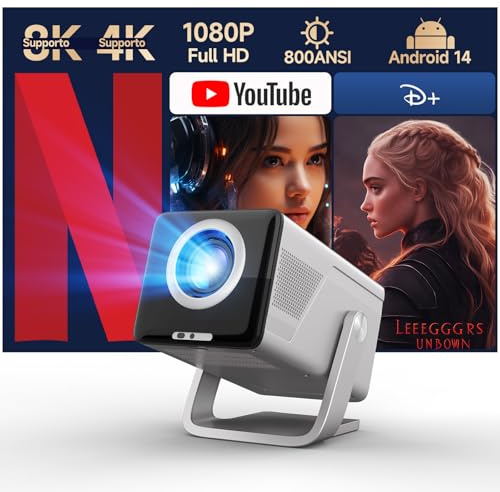 Magcubic Mini Beamer 8K & 4K Unterstützt, Native 1080P Projektor mit 800ANSI Helligkeit, Android 14 WiFi 6 Bluetooth 5.4, Autofokus Auto-Trapezkorrektur, Heimkino Beamer Kompatibel mit HDMI/USB X7