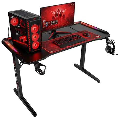 Veno Scorp Gaming Desk with LED Lights, USB, 120 x 60cm RGB Computer Desk T Shape, Gaming Table for Home Office, Black