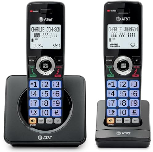 AT&T 2-Handsets Landline Home Phone with Call Blocker, Caller ID/Call Waiting, Full-Duplex Handset Speakerphone, Backlit Keypad & Display, Rechargeable Battery, ECO Mode, DECT 6.0: GL2101-21